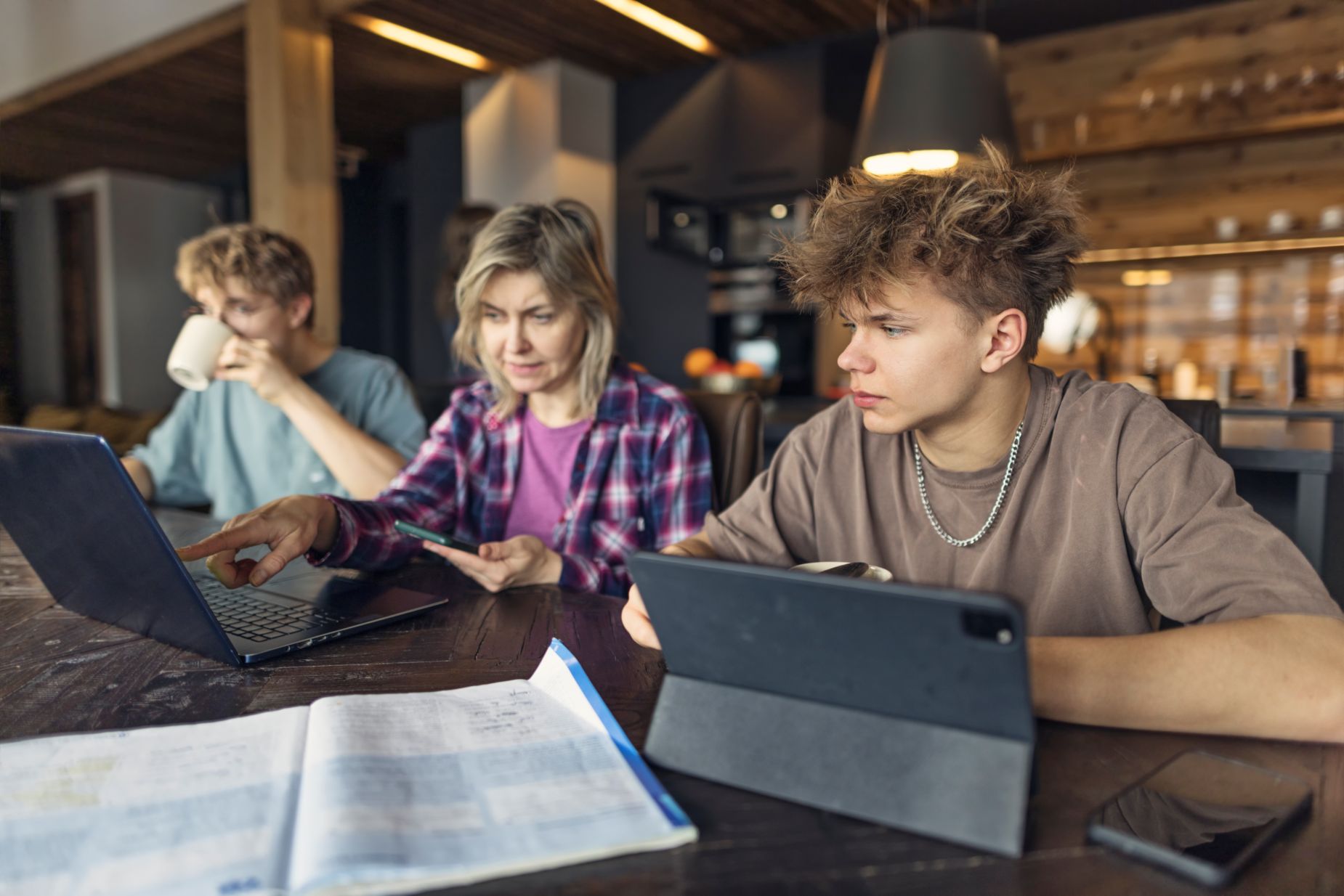A mom and teenage son talk through peer pressure scenarios for teens