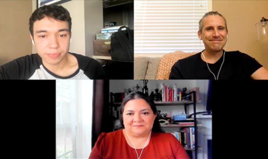 Three people on a video conference