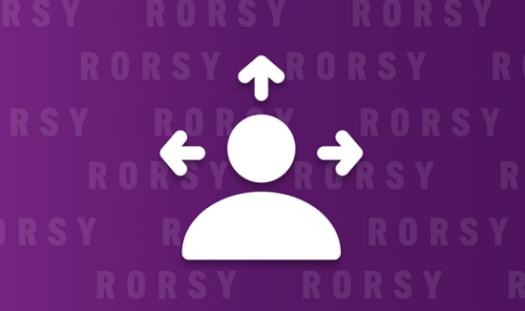 purple and white icon with the graphic of a person with three arrows pointing out from their head