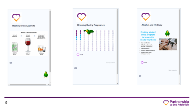 slide featuring three columns about drinking and pregnancy