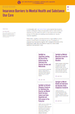 Screenshot of insurance barriers to Mental Health and Substance Use Care webpage