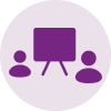 Purple graphic of two people looking at a screen
