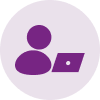 purple graphic of a person looking at a computer