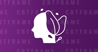 Icon of a human head with a butterfly wing, on a purple background with repeating text 'CBTFRAME'