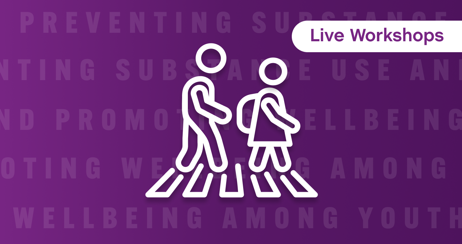 purple graphic with two outlined figures in white on a school crosswalk