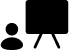 Black graphic of a person looking at a large screen