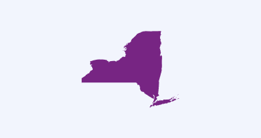 Solid purple silhouette of the state of New York on a light background